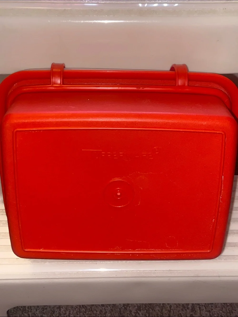 VTG, TUPPERWARE Made In USA Red Plastic Food Storage Container with Snap Handlet